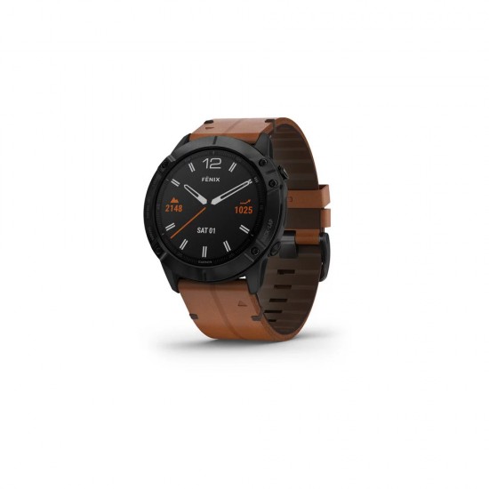 Garmin Fēnix 6X Sapphire 51mm Black DLC with Chestnut Leather Band